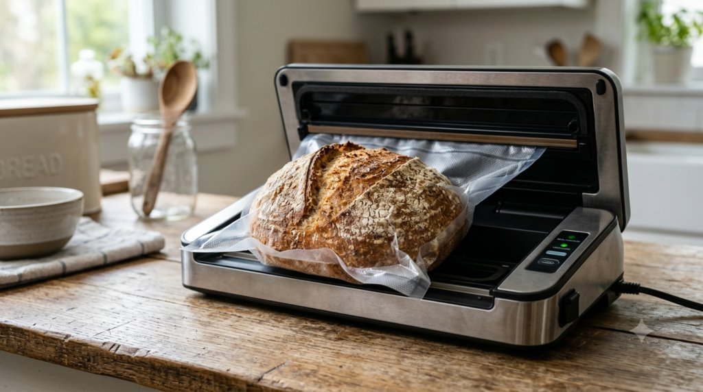 Fresh bread being vacuum