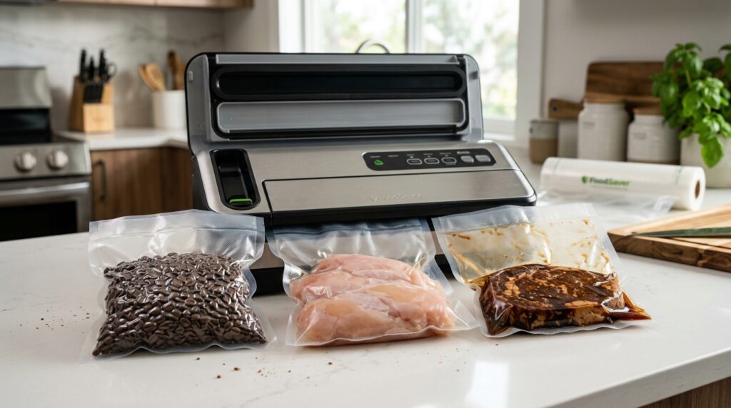 Vacuum sealers may be used with dry, moist, and marinated foods